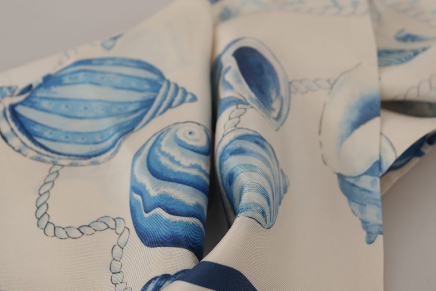 Dolce & Gabbana Blue Silk Shell Print White Shawl Fringes Scarf - DEA STILOSA MILANO