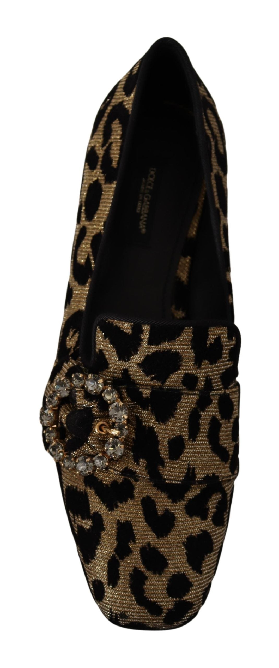 Dolce & Gabbana Gold Leopard Print Crystals Loafers Shoes - DEA STILOSA MILANO