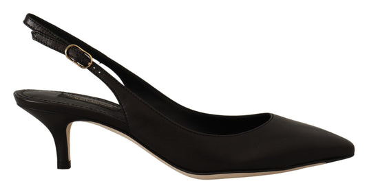Dolce & Gabbana Black Leather Slingbacks Heels Pumps Shoes - DEA STILOSA MILANO
