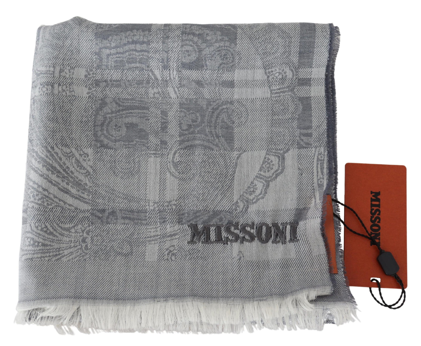 Missoni Gray Floral Wool Unisex Neck Wrap Fringes Scarf - DEA STILOSA MILANO