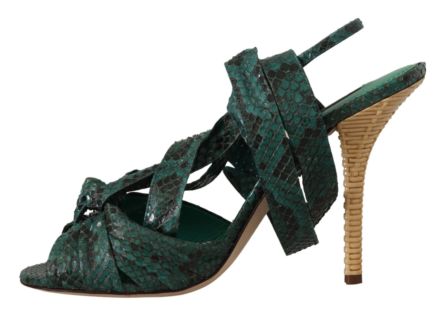 Dolce & Gabbana Green Python Strap Sandals Heels Shoes - DEA STILOSA MILANO