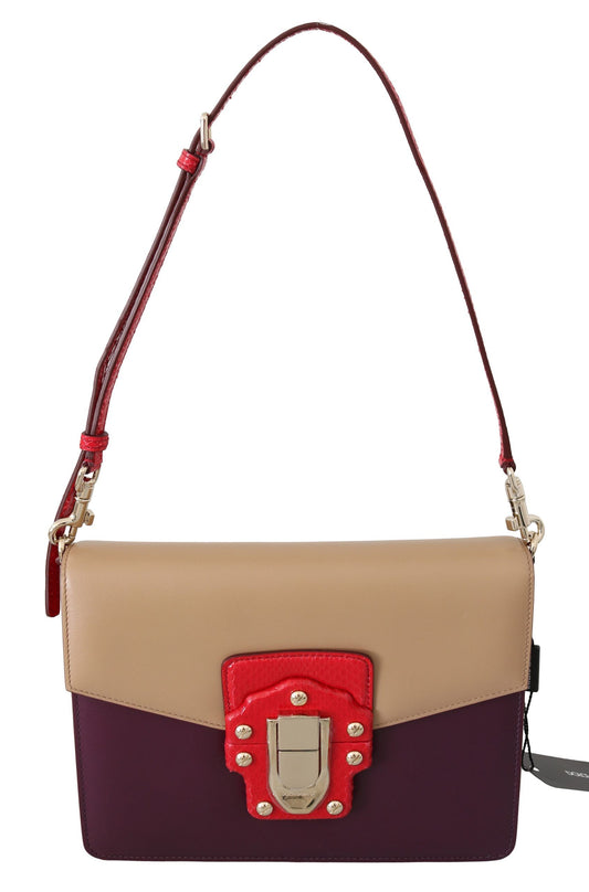 Dolce & Gabbana Purple Beige Red Leather Crossbody Purse Bag - DEA STILOSA MILANO