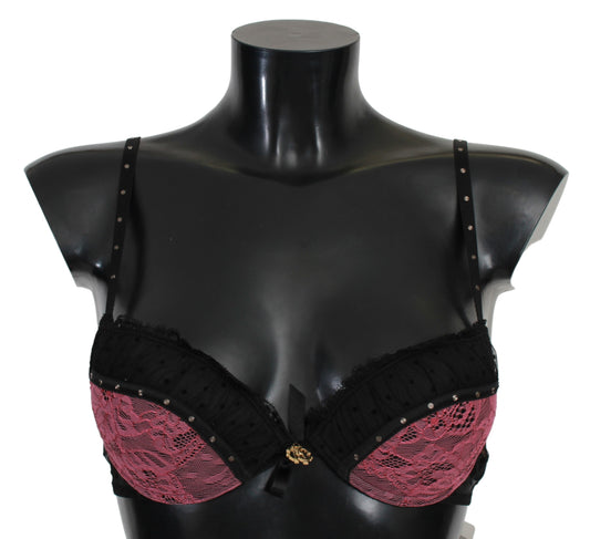 Roberto Cavalli Black Pink Lace Push Up Bra Underwear - DEA STILOSA MILANO