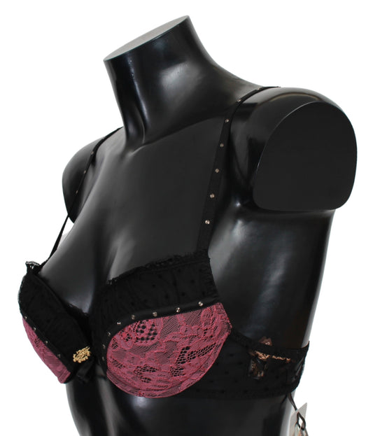 Roberto Cavalli Black Pink Lace Push Up Bra Underwear - DEA STILOSA MILANO