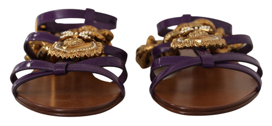 Dolce & Gabbana Purple Leather Devotion Flats Sandals Shoes - DEA STILOSA MILANO