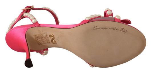 Dolce & Gabbana Pink Satin White Pearl Crystals Heels Shoes - DEA STILOSA MILANO