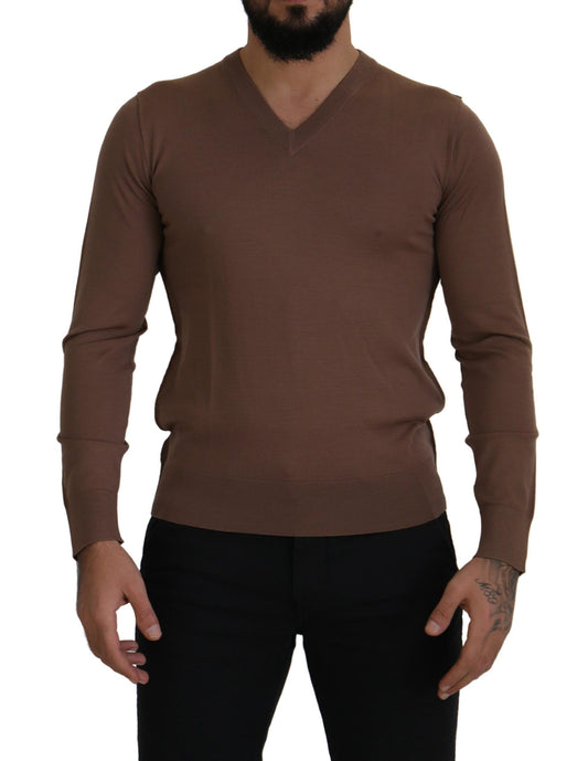 Dolce & Gabbana Brown Wool Men V-neck Pullover Sweater - DEA STILOSA MILANO