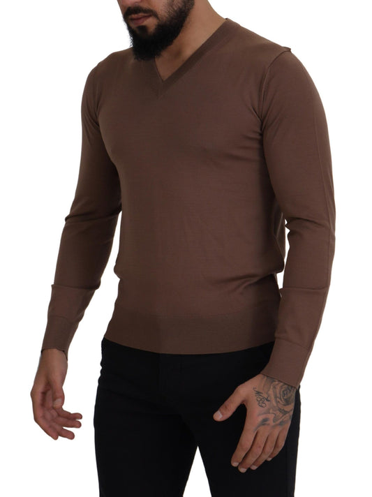 Dolce & Gabbana Brown Wool Men V-neck Pullover Sweater - DEA STILOSA MILANO