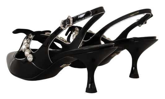 Dolce & Gabbana Black Patent Leather Crystal Slingbacks Shoes - DEA STILOSA MILANO