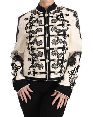 Dolce & Gabbana White Wool Black Floral Baroque Jacket - DEA STILOSA MILANO