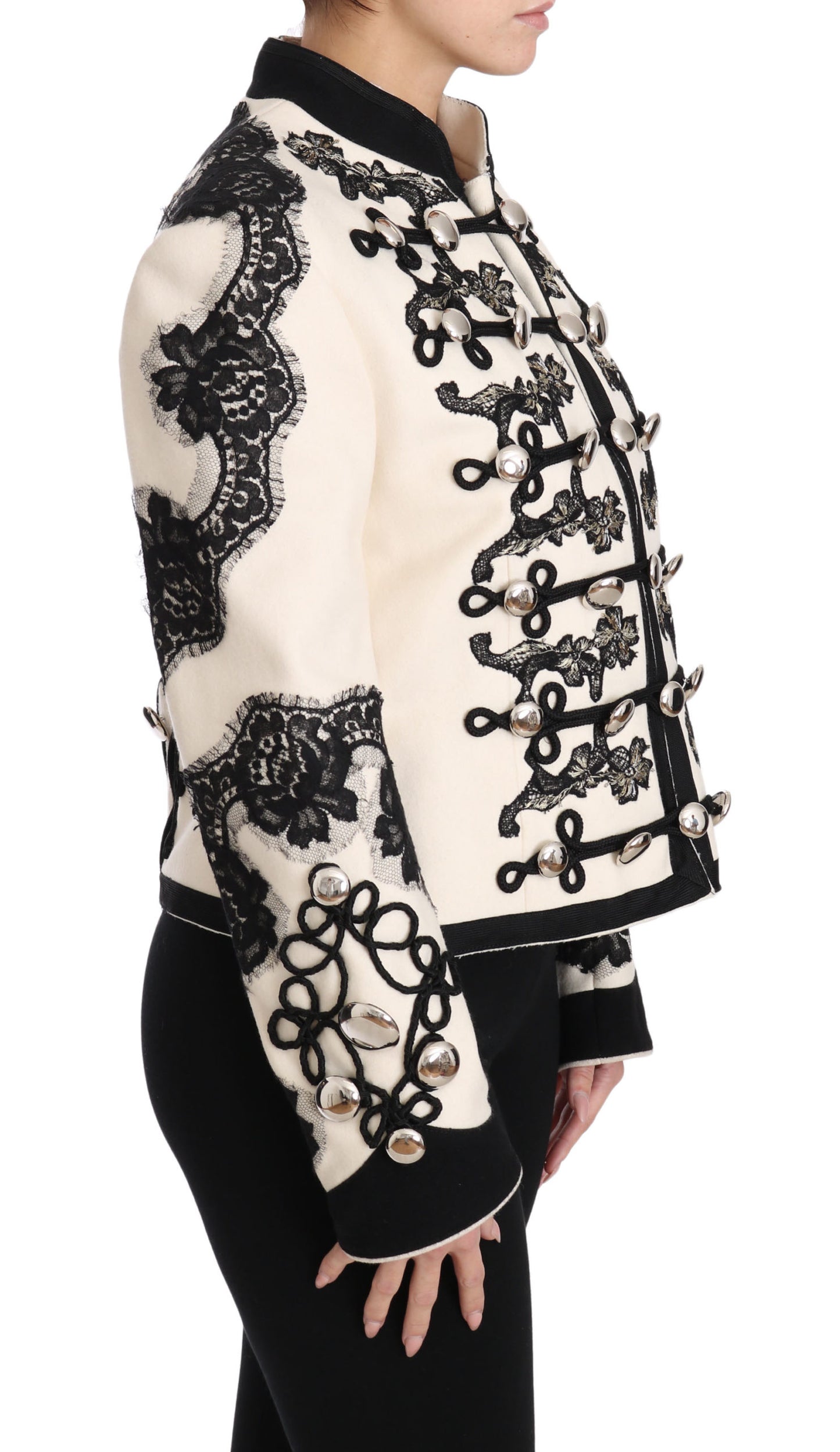 Dolce & Gabbana White Wool Black Floral Baroque Jacket - DEA STILOSA MILANO