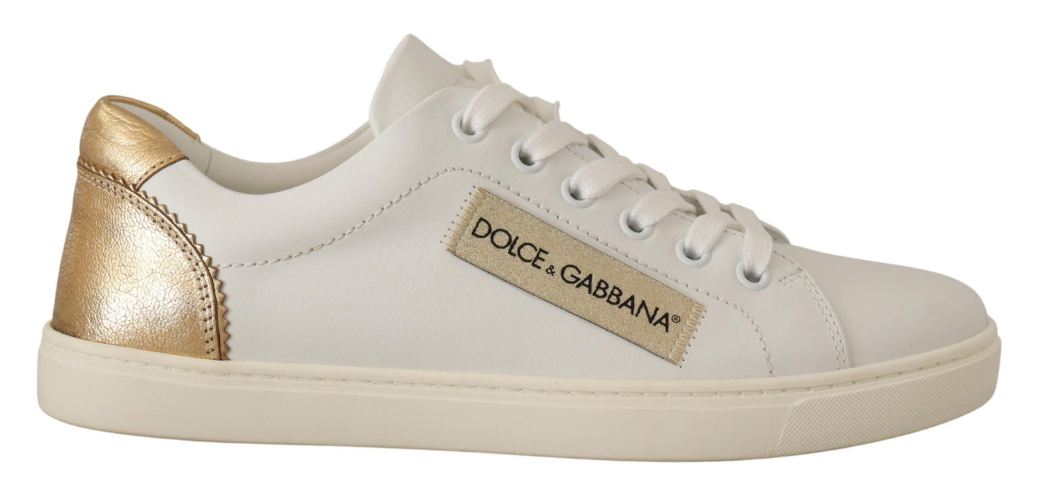 Dolce & Gabbana White Gold Leather Low Top Sneakers - DEA STILOSA MILANO