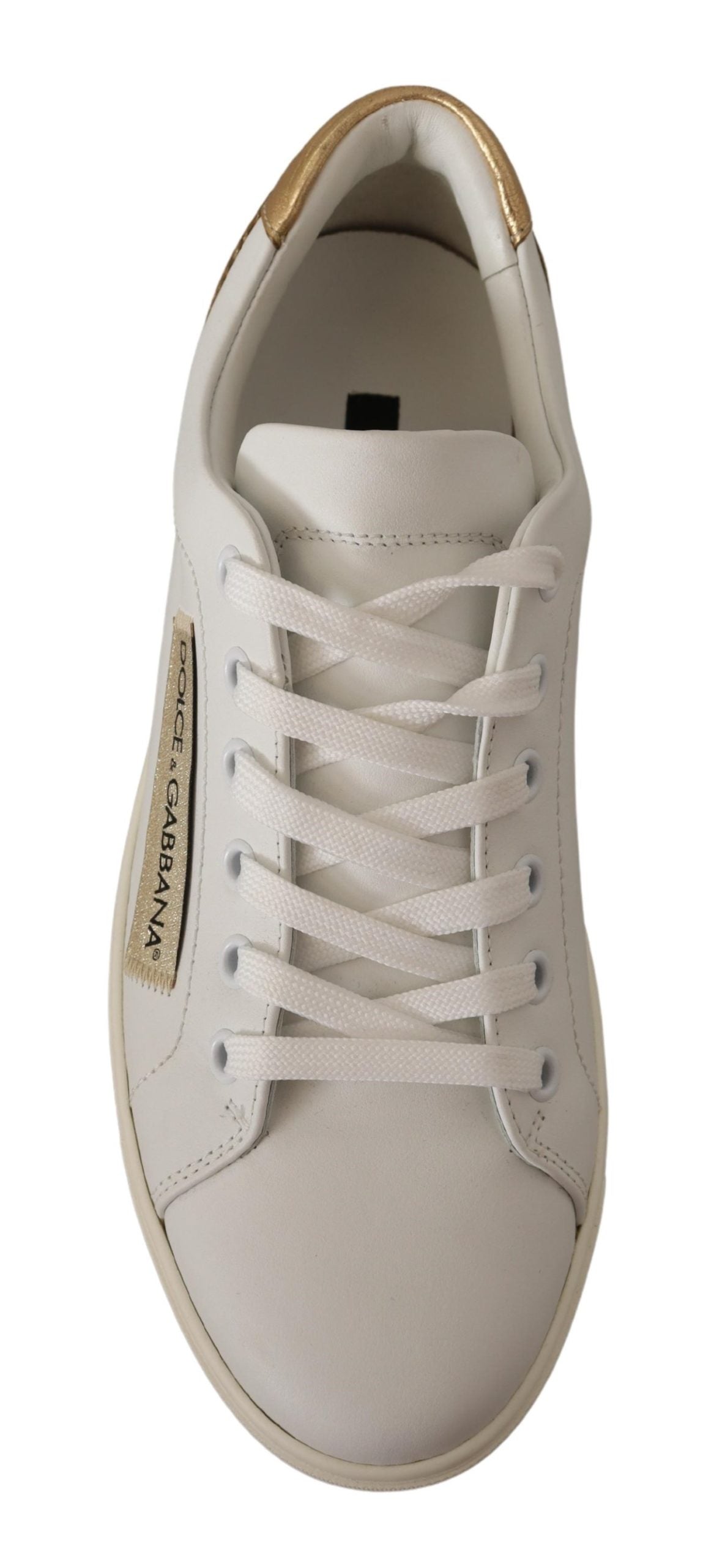 Dolce & Gabbana White Gold Leather Low Top Sneakers - DEA STILOSA MILANO