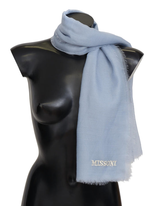 Missoni Light Blue Cashmere Unisex Neck Wrap Scarf - DEA STILOSA MILANO