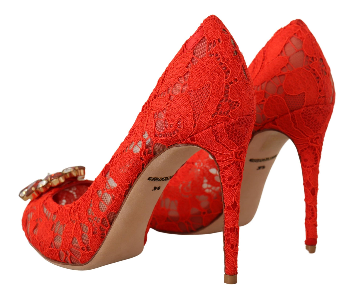 Dolce & Gabbana Red Taormina Lace Crystal Heels Pumps - DEA STILOSA MILANO
