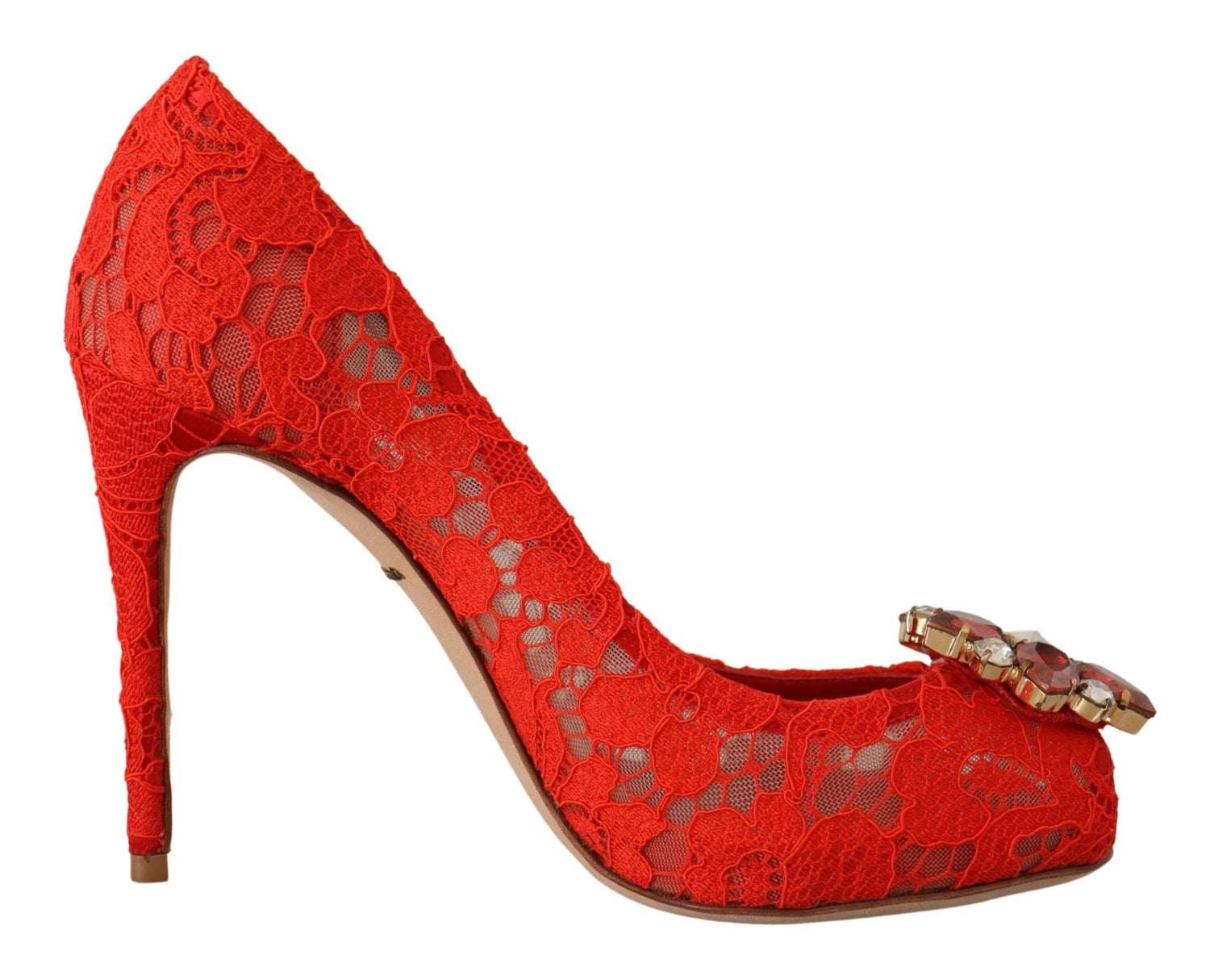 Dolce & Gabbana Red Taormina Lace Crystal Heels Pumps - DEA STILOSA MILANO