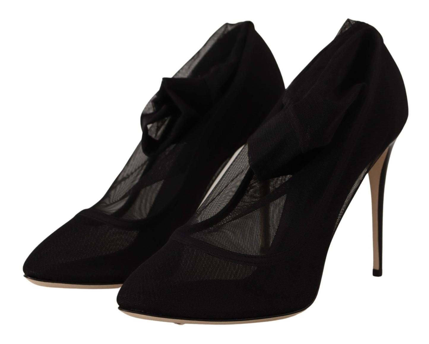 Dolce & Gabbana Black Stretch Tulle Stretch Boots Shoes - DEA STILOSA MILANO
