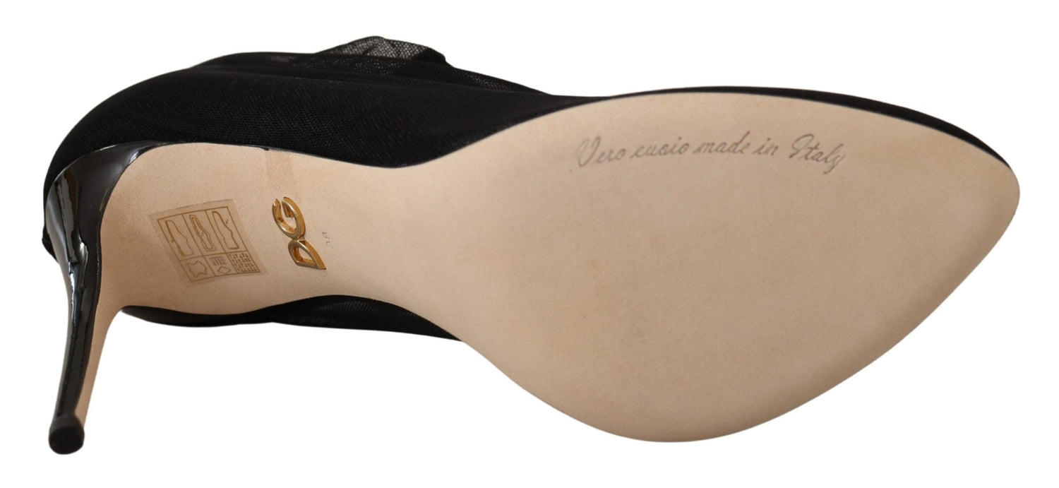 Dolce & Gabbana Black Stretch Tulle Stretch Boots Shoes - DEA STILOSA MILANO