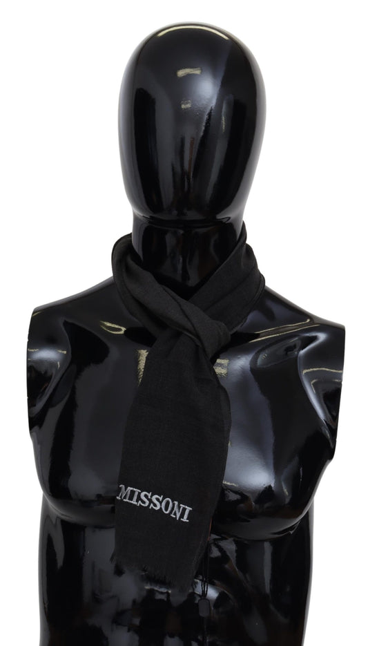 Missoni Black Wool Unisex Neck Wrap Shawl Fringes Logo Scarf - DEA STILOSA MILANO
