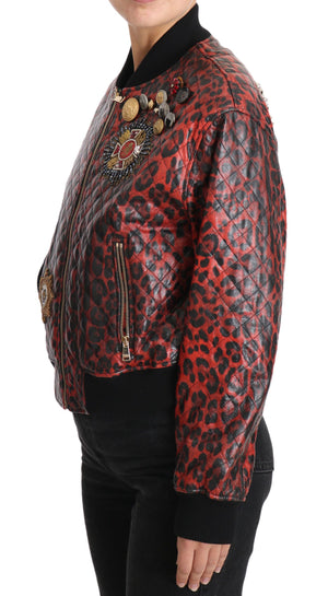 Dolce & Gabbana Red Leopard Button Crystal Leather Jacket - DEA STILOSA MILANO