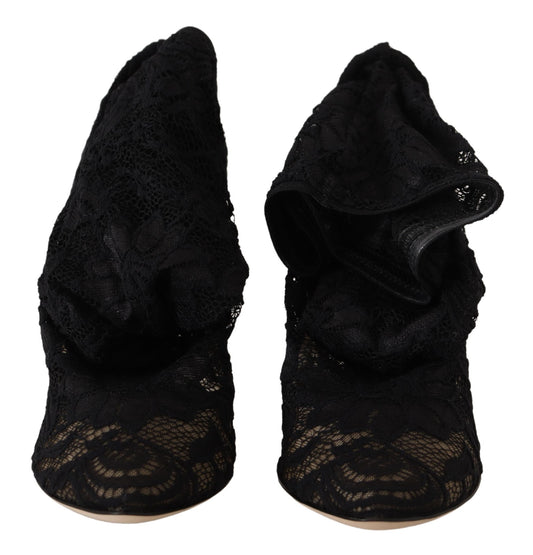 Dolce & Gabbana Black Stretch Socks Taormina Lace Boots - DEA STILOSA MILANO