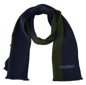 Missoni Green Striped Wool Unisex Neck Wrap Shawl Blue - DEA STILOSA MILANO