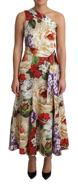 Dolce & Gabbana Print Silk Stretch One Shoulder Dress Floral - DEA STILOSA MILANO