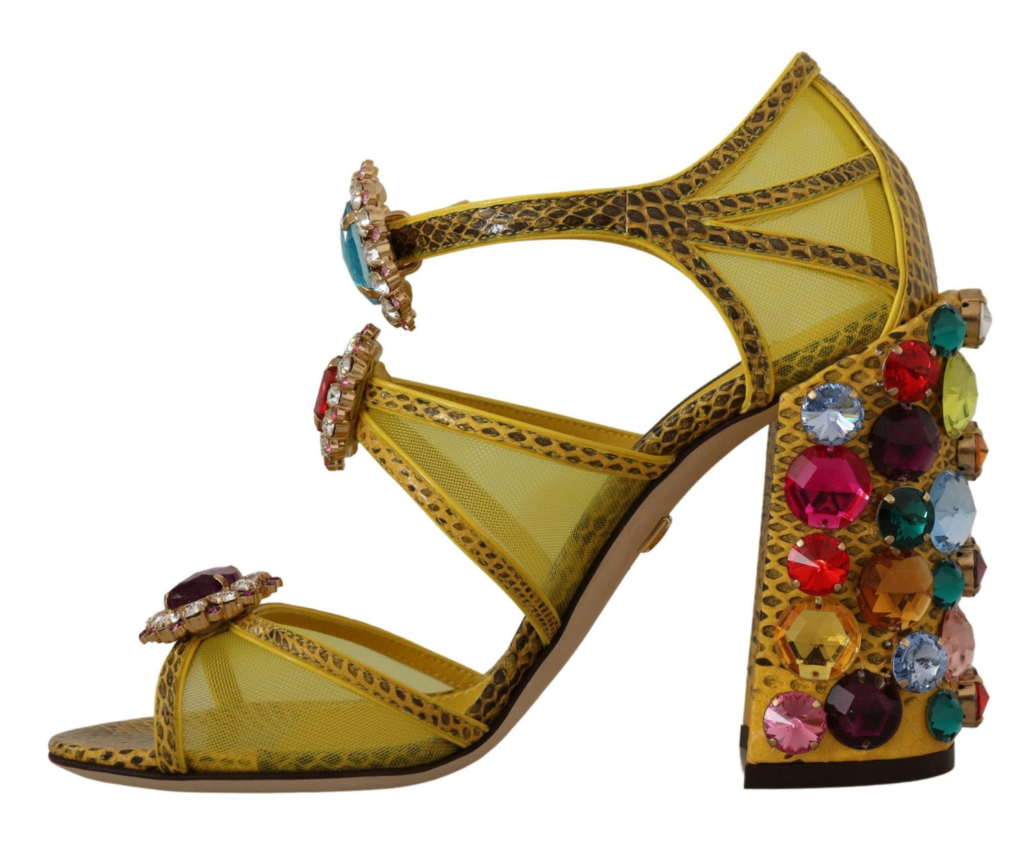 Dolce & Gabbana Yellow Leather Crystal Ayers Sandals Shoes - DEA STILOSA MILANO