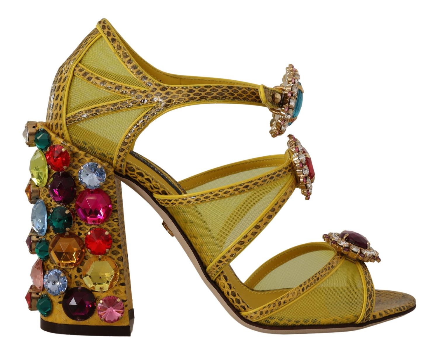 Dolce & Gabbana Yellow Leather Crystal Ayers Sandals Shoes - DEA STILOSA MILANO
