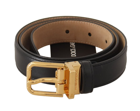 Dolce & Gabbana Black Calf Leather Gold Metal Logo Waist Buckle Belt - DEA STILOSA MILANO