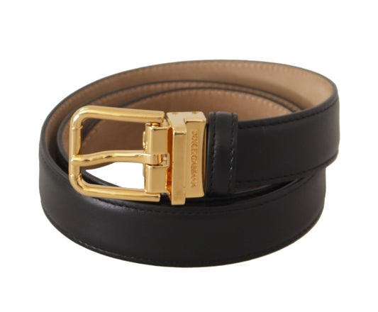 Dolce & Gabbana Black Calf Leather Gold Metal Logo Waist Buckle Belt - DEA STILOSA MILANO