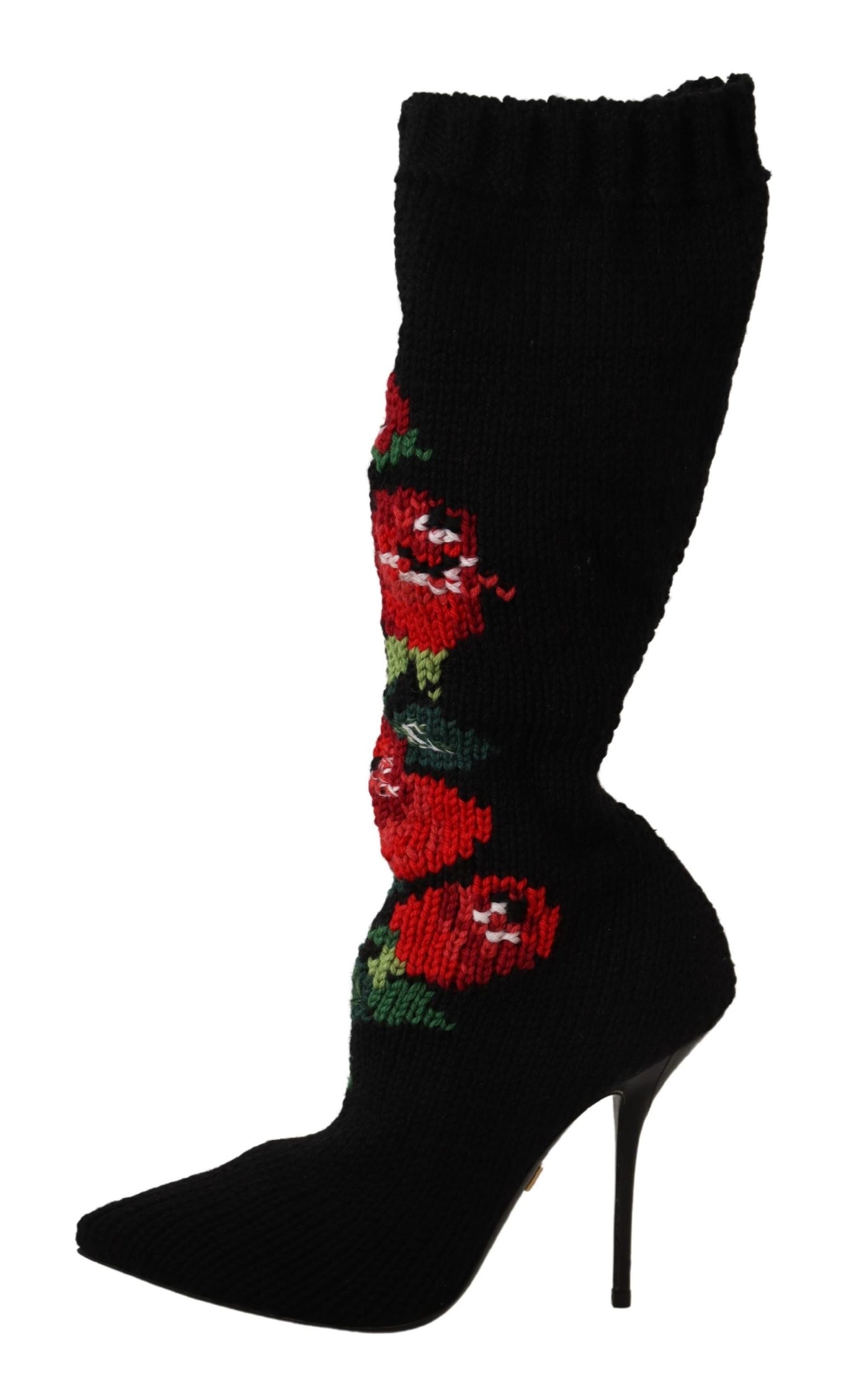 Dolce & Gabbana Black Stretch Socks Red Roses Booties Shoes - DEA STILOSA MILANO