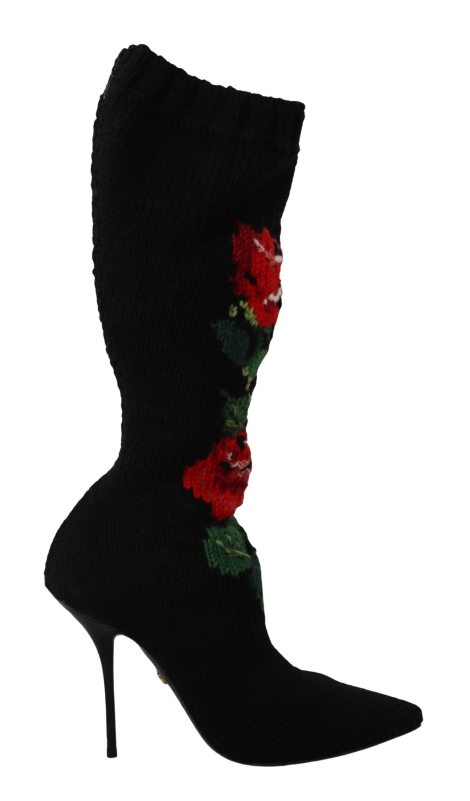 Dolce & Gabbana Black Stretch Socks Red Roses Booties Shoes - DEA STILOSA MILANO