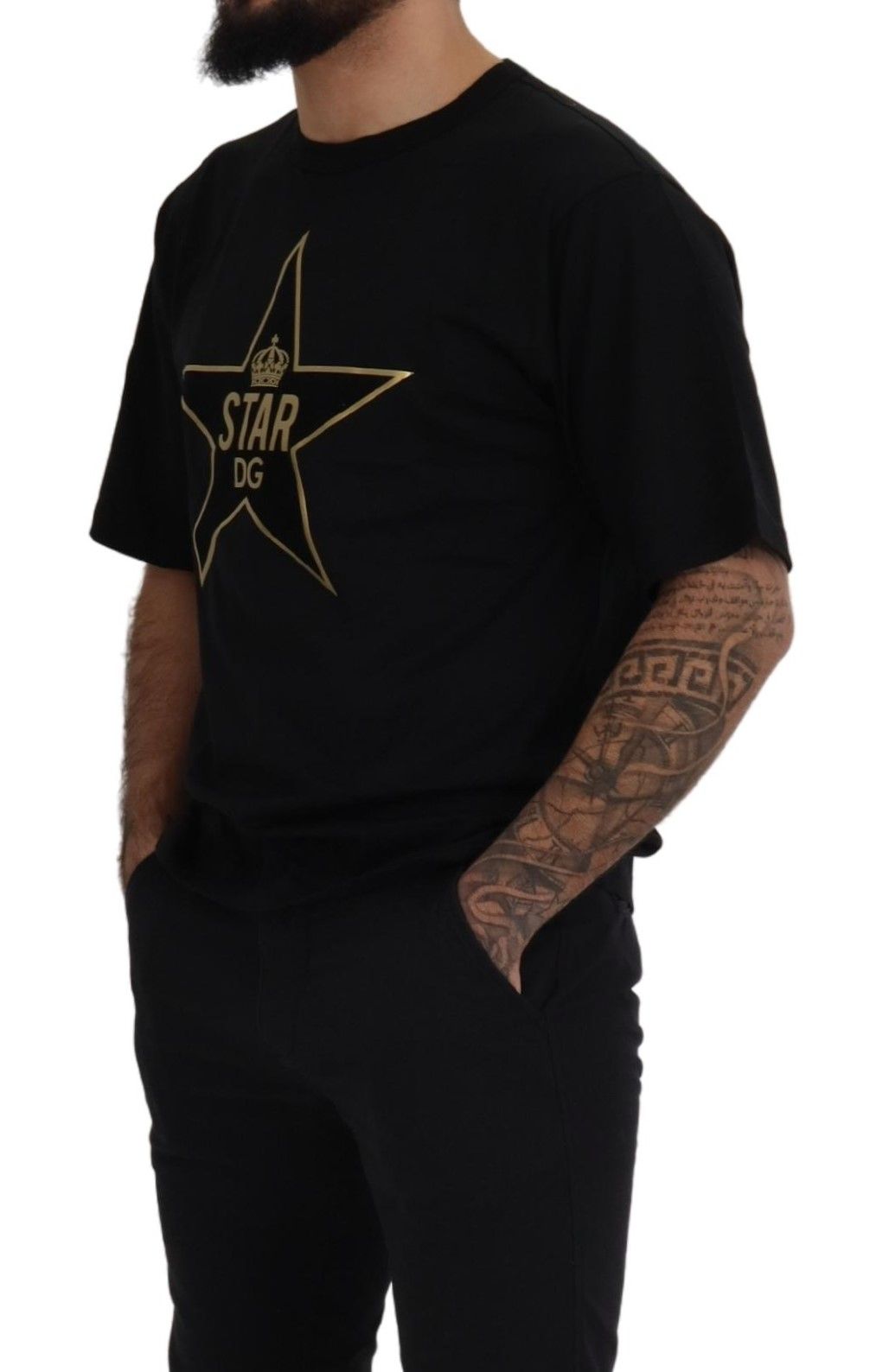 Dolce & Gabbana Black Gold STAR Crown DG Cotton Crewneck T-shirt - DEA STILOSA MILANO
