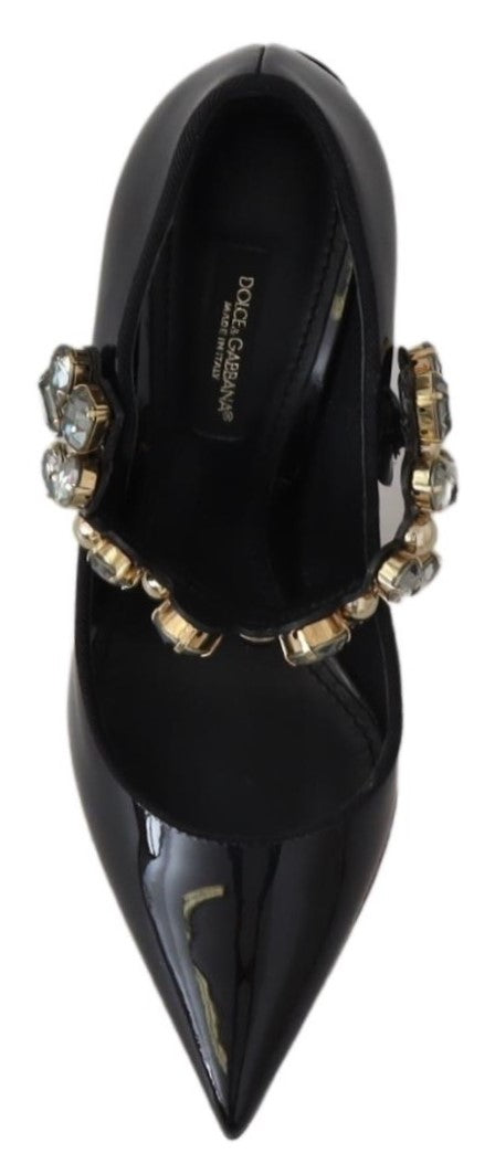 Dolce & Gabbana Black Leather Crystal Shoes Mary Jane Pumps - DEA STILOSA MILANO