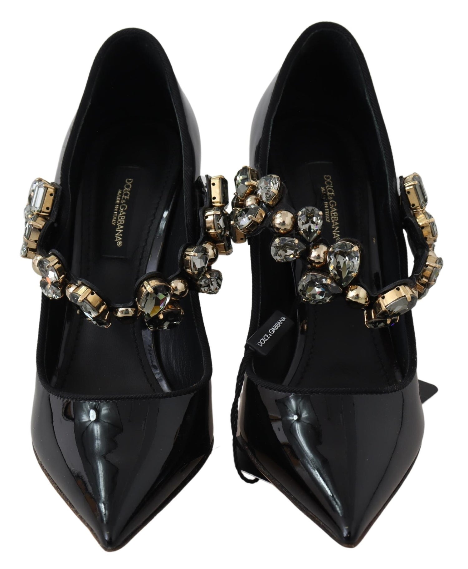 Dolce & Gabbana Black Leather Crystal Shoes Mary Jane Pumps - DEA STILOSA MILANO