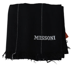 Missoni Black 100% Wool Unisex Neck Wrap Shawl Fringes Scarf - DEA STILOSA MILANO