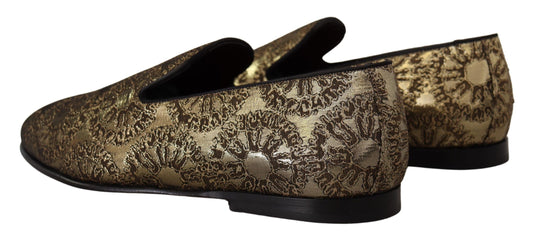 Dolce & Gabbana Gold Jacquard Flats Mens Loafers Shoes - DEA STILOSA MILANO
