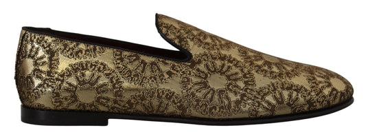 Dolce & Gabbana Gold Jacquard Flats Mens Loafers Shoes - DEA STILOSA MILANO