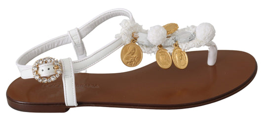 Dolce & Gabbana White Leather Coins Flip Flops Sandals Shoes - DEA STILOSA MILANO