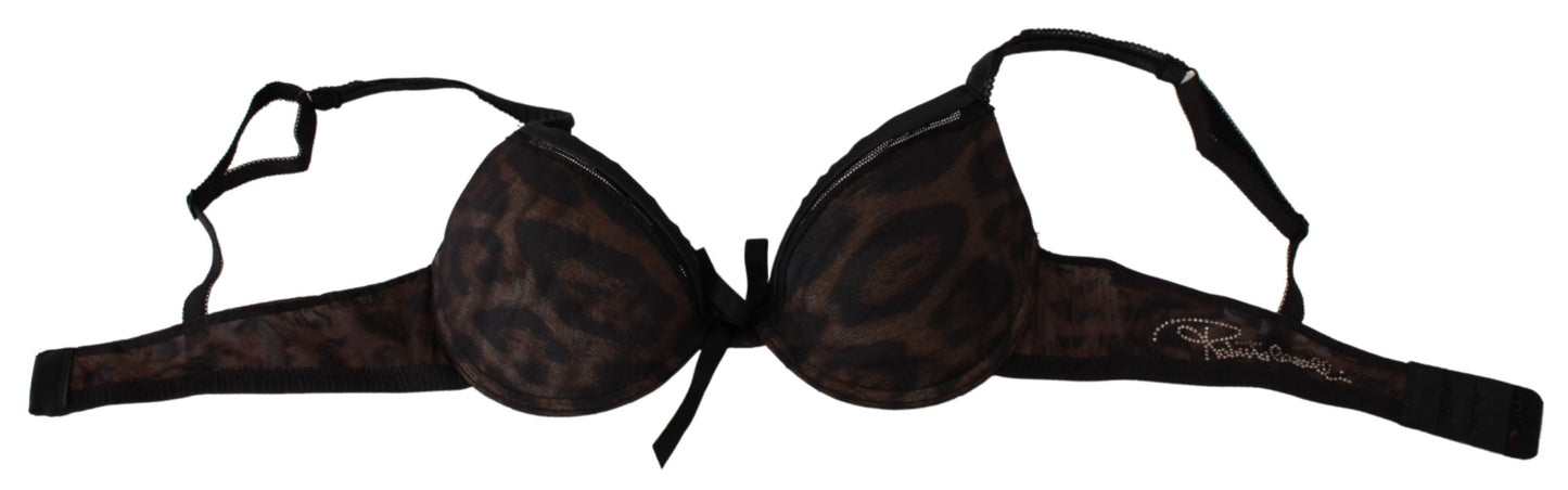 Roberto Cavalli Black Leopard Nylon Push Up Bra Underwear - DEA STILOSA MILANO