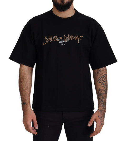 Dolce & Gabbana Black Logo Cotton Crewneck T-shirt - DEA STILOSA MILANO