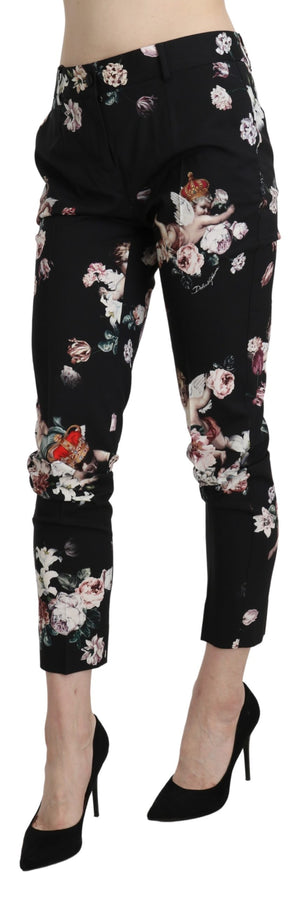Dolce & Gabbana Black Angel Floral Cropped Trouser Wool Pants - DEA STILOSA MILANO