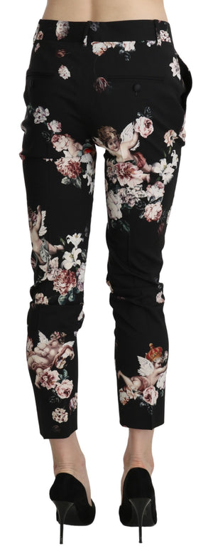 Dolce & Gabbana Black Angel Floral Cropped Trouser Wool Pants - DEA STILOSA MILANO