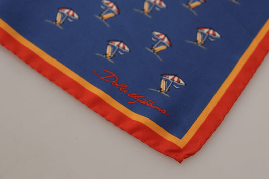 Dolce & Gabbana Blue Printed Square Mens Handkerchief 100% Silk Scarf - DEA STILOSA MILANO