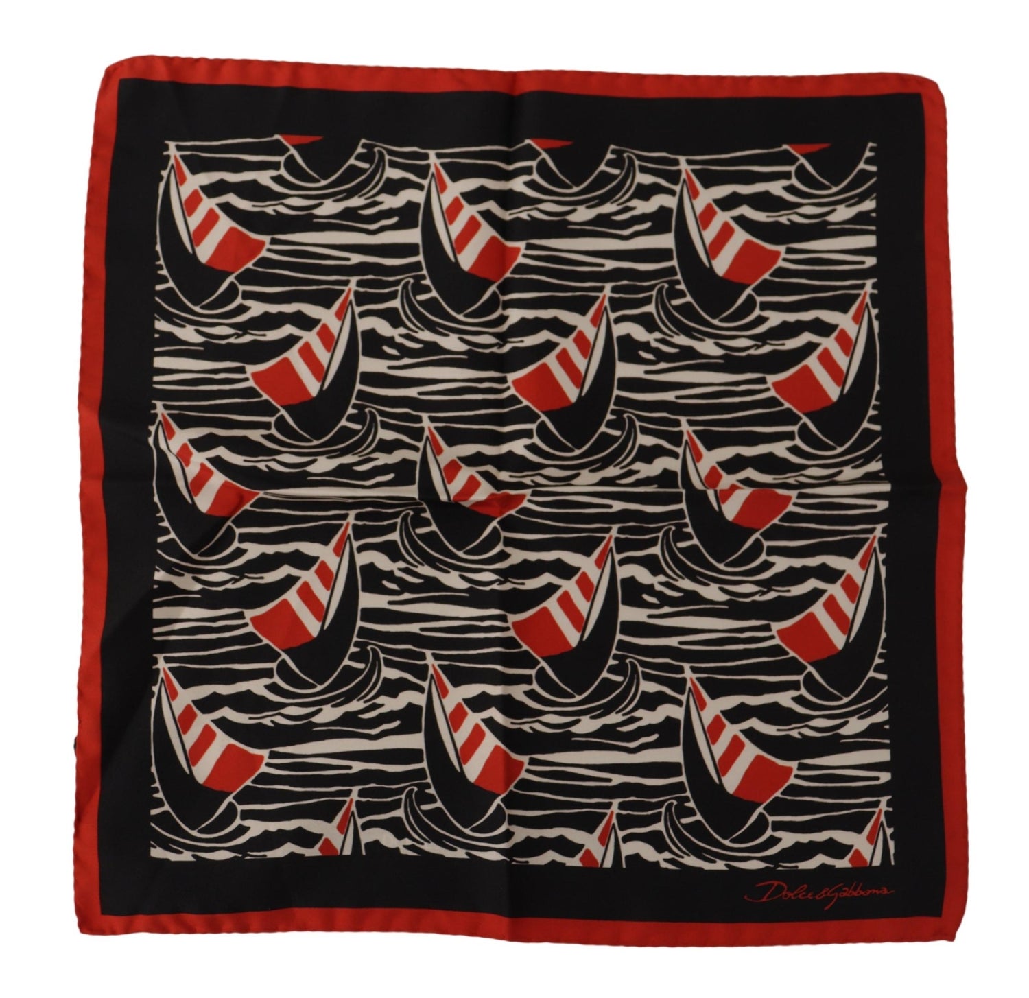 Dolce & Gabbana Black Red Sailboat Square Handkerchief Silk Scarf - DEA STILOSA MILANO