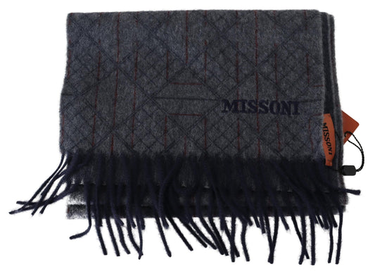 Missoni Black Gray Striped Wool Unisex Neck Wrap Scarf - DEA STILOSA MILANO