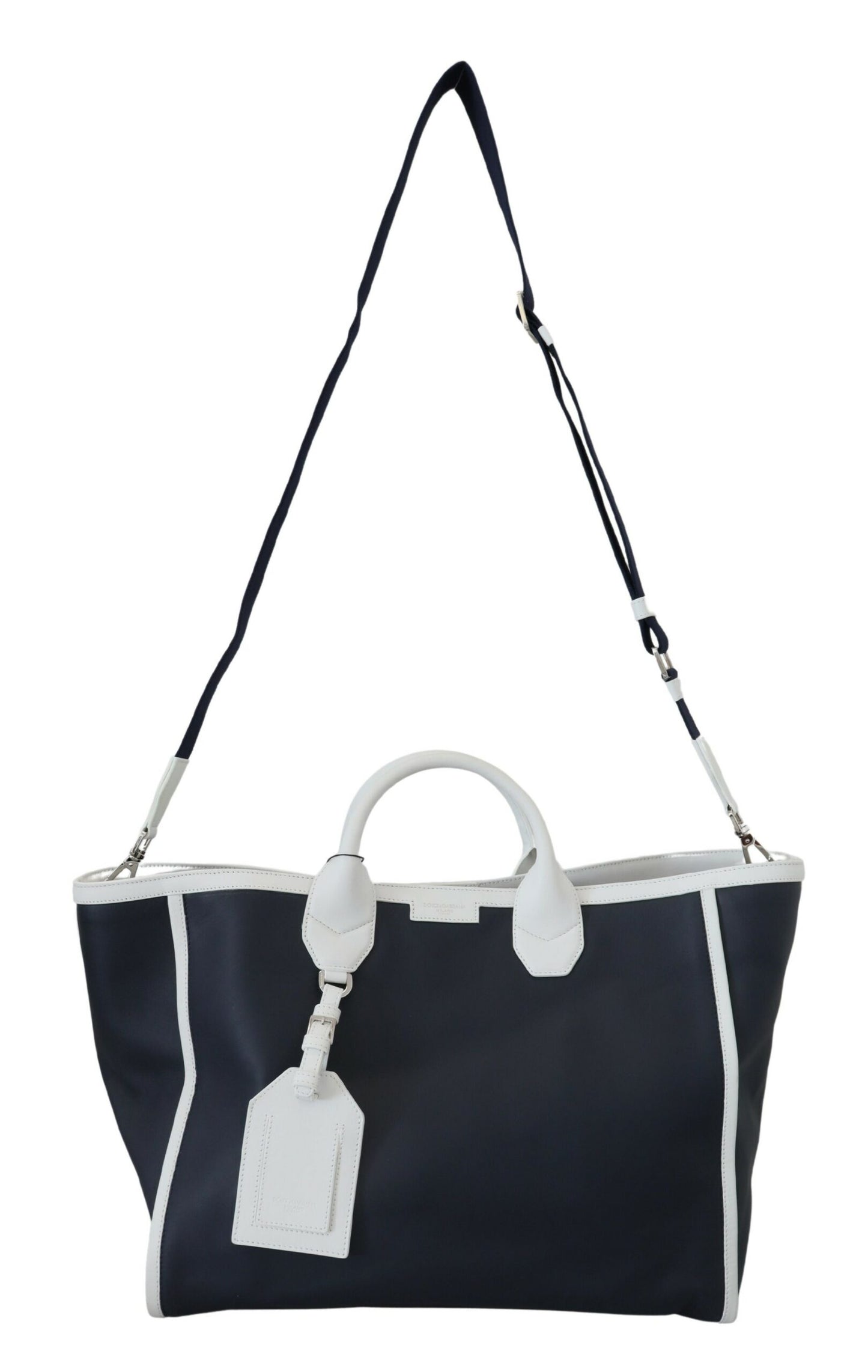 Dolce & Gabbana White Blue Leather Shopping Tote Bag - DEA STILOSA MILANO