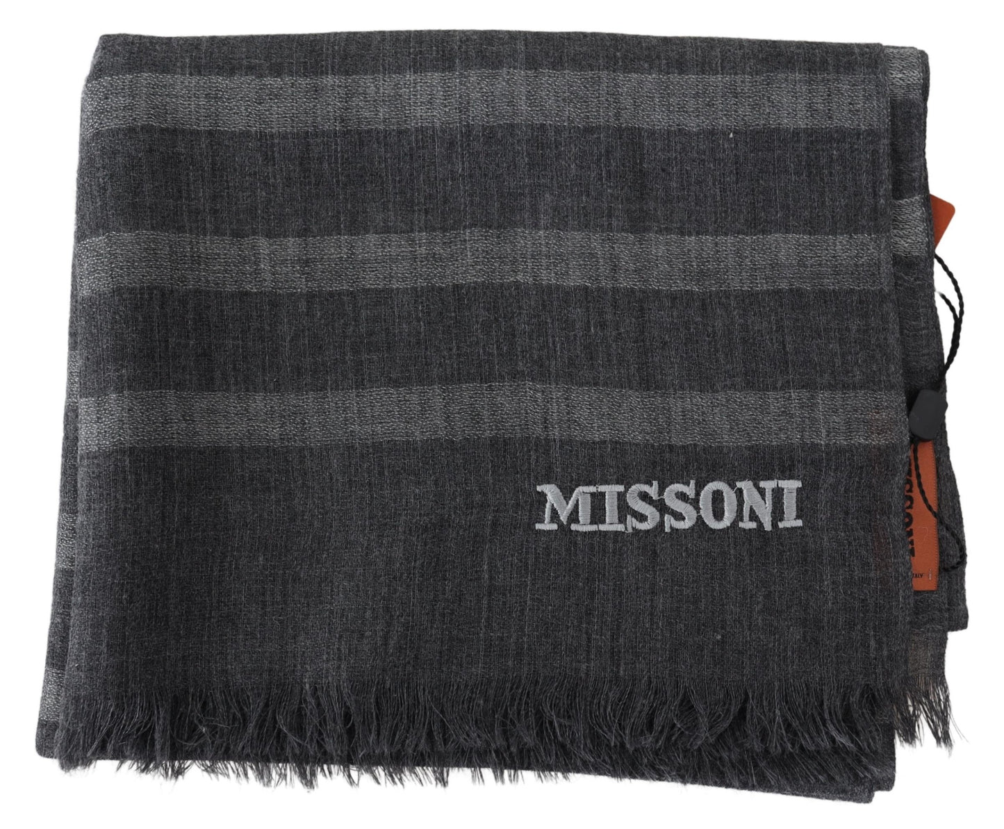 Missoni Gray Striped Wool Unisex Neck Wrap Fringes Scarf - DEA STILOSA MILANO
