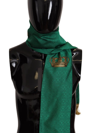 Dolce & Gabbana Green Crown Embroidered Shawl Fringe Blend Silk - DEA STILOSA MILANO